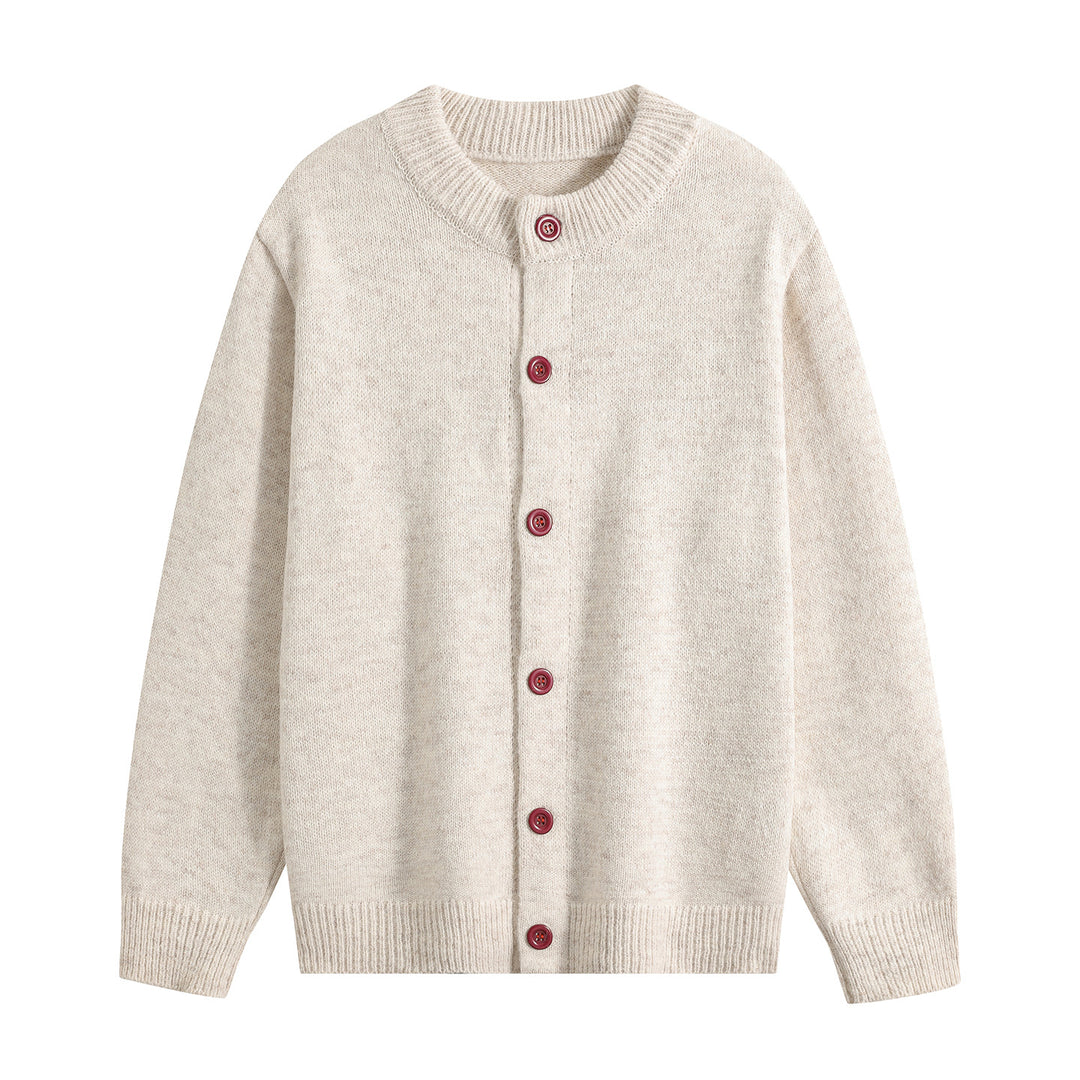 Damen Oversize-Strickjacke mit Rundhalsausschnitt, Rippsaum & Kontrastknöpfen Drune