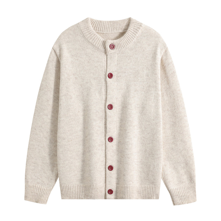 Damen Oversize-Strickjacke mit Rundhalsausschnitt, Rippsaum & Kontrastknöpfen Drune