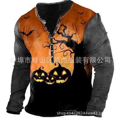 Herren Langarmshirt mit kreativem Gruselmotiv und atmungsaktiver Funktion Drune
