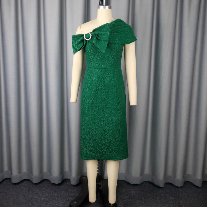Damen elegantes Cocktailkleid mit asymmetrischem Träger und dekorativem Schleifen-Detail Drune