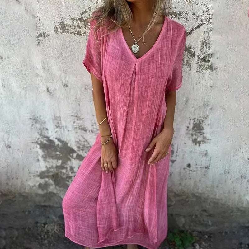 Damen Midikleid mit lässigem V-Ausschnitt und luftiger Passform Drune