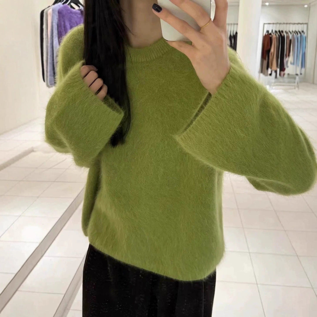Damen Flauschiger Pullover mit überschnittenen Schultern und weitem Schnitt Drune