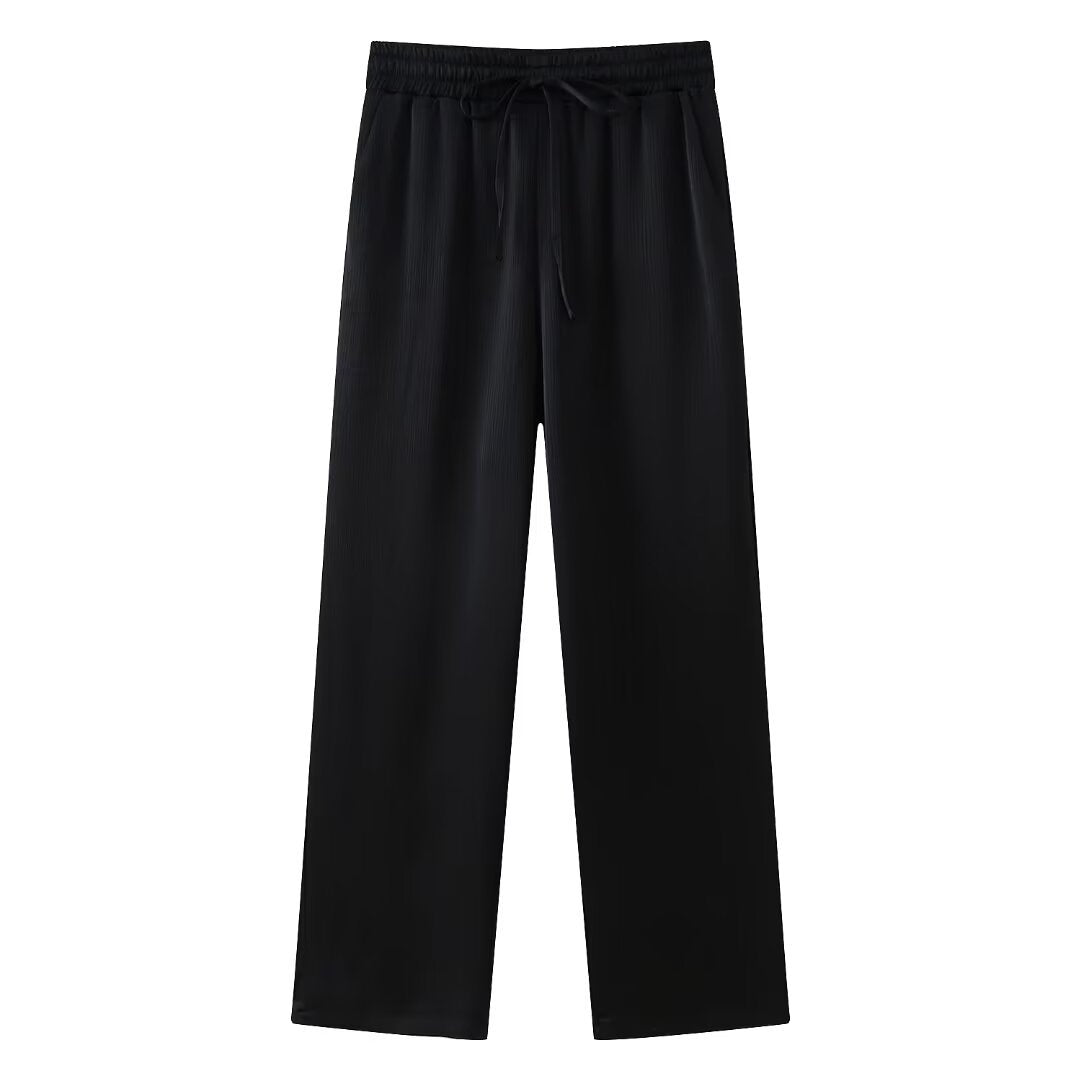 Damen nan weite Plissee-Hose mit elastischem Bund, Tunnelzug und seitlichen Eingrifftaschen Drune