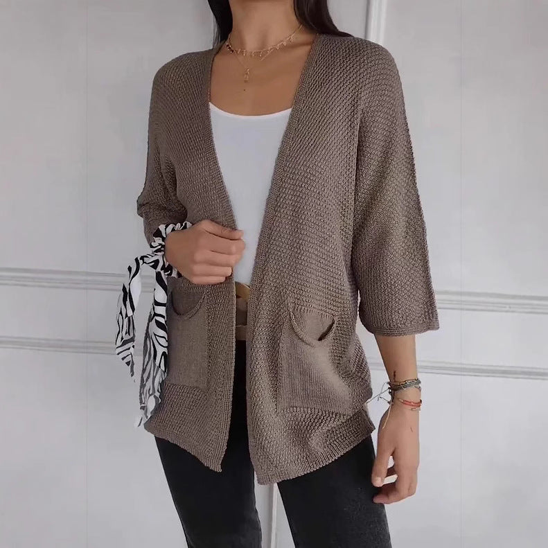 Damen luftiger Strick-Cardigan mit Taschen und weitem Schnitt Drune