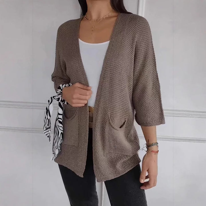 Damen luftiger Strick-Cardigan mit Taschen und weitem Schnitt Drune