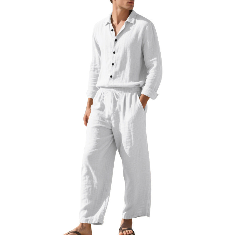 Herren Leinen-Loungeanzug mit elastischem Bund und praktischem Knopfdesign Drune