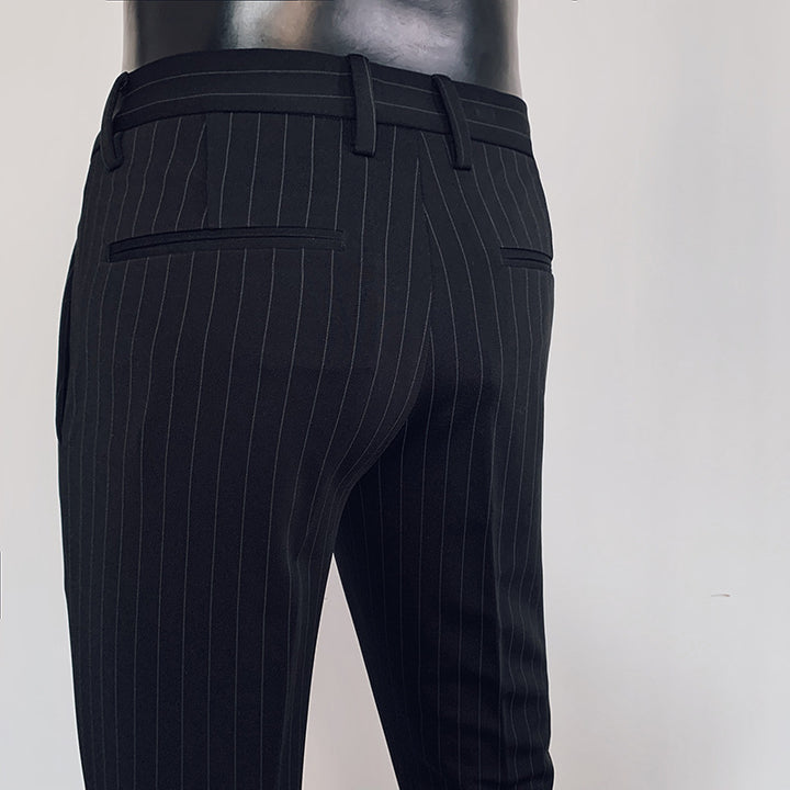 Herren nan schmal geschnittene Nadelstreifen-Anzughose mit elastischem Bund und Ringdetail Drune