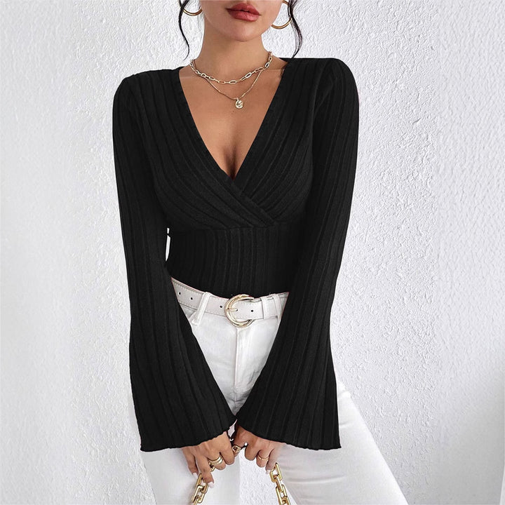 Damen elegantes Wickeloberteil mit Rippstrick und gedrilltem Design Drune