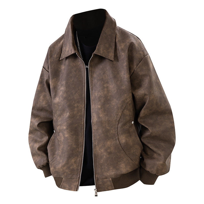 Herren Boxy Oversize-Überhemdjacke in Veloursleder-Optik mit Hemdkragen & Zwei-Wege-Reißverschluss Drune