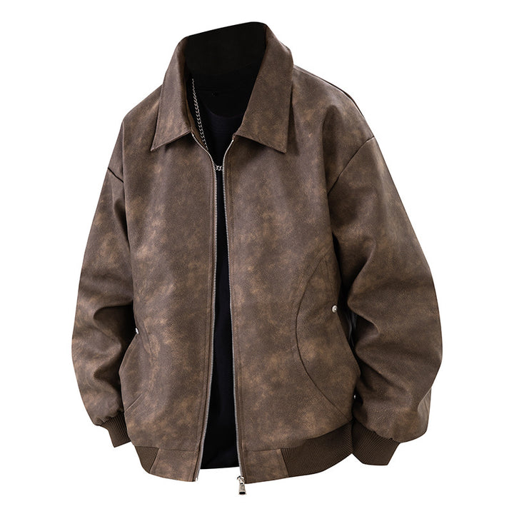 Herren Boxy Oversize-Überhemdjacke in Veloursleder-Optik mit Hemdkragen & Zwei-Wege-Reißverschluss Drune