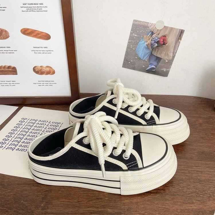 Damen Bequeme Sneaker mit doppelter Sohle und dekorativer Schnürung Drune