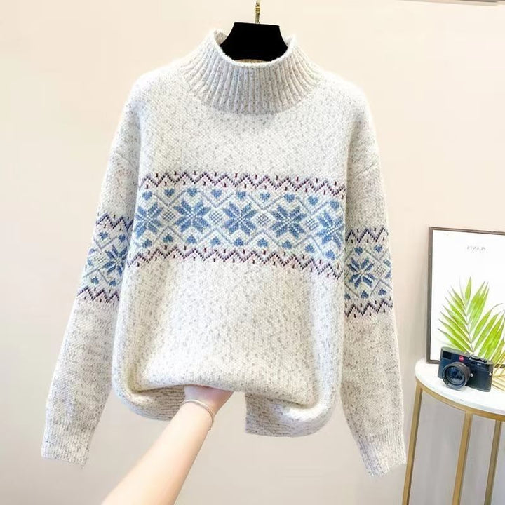 Damen kuscheliger Rollkragenpullover mit nordischem Muster Drune