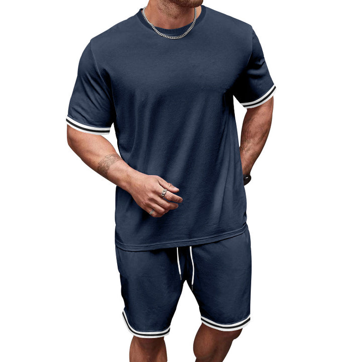 Herren nan sportliches Jersey-Set aus Kurzarmshirt und Bermudashorts mit Kontraststreifen elastischem Bund und Eingrifftaschen Drune