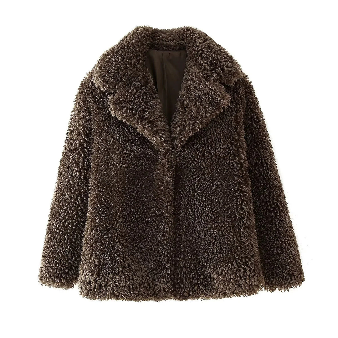 Damen nan Teddyfell-Manteljacke mit großem Schalkragen, wärmender Wattierung und verdeckter Verschluss Drune