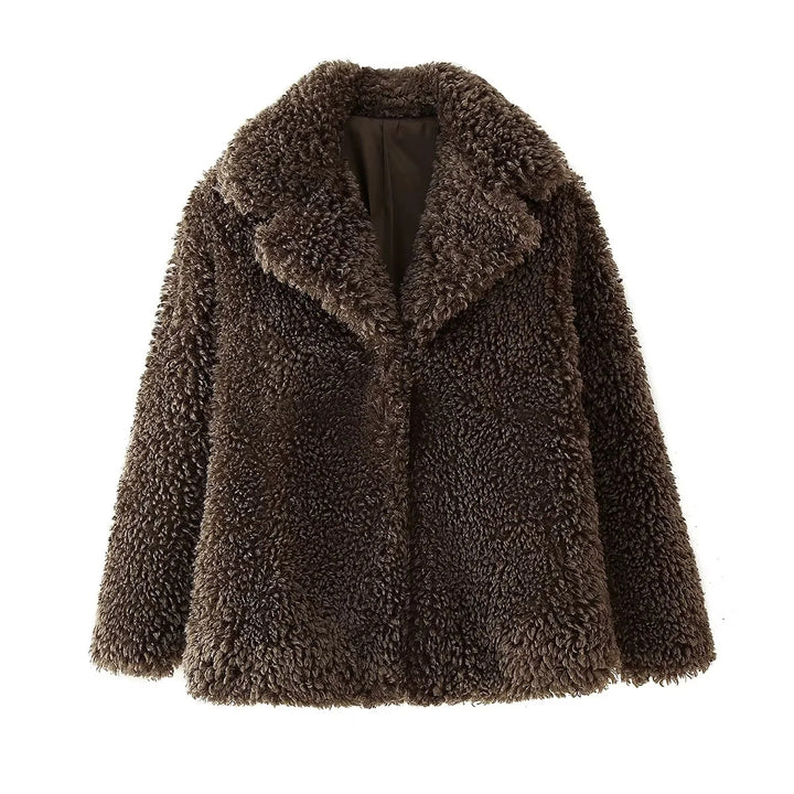 Damen nan Teddyfell-Manteljacke mit großem Schalkragen, wärmender Wattierung und verdeckter Verschluss Drune