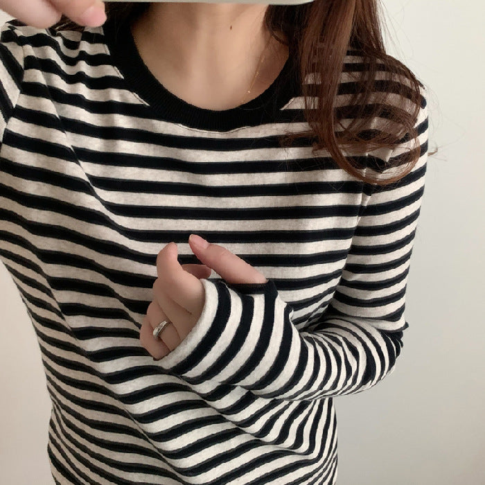 Damen lässiges Longsleeve-Shirt mit modischem Streifenmuster und Daumenlöchern Drune