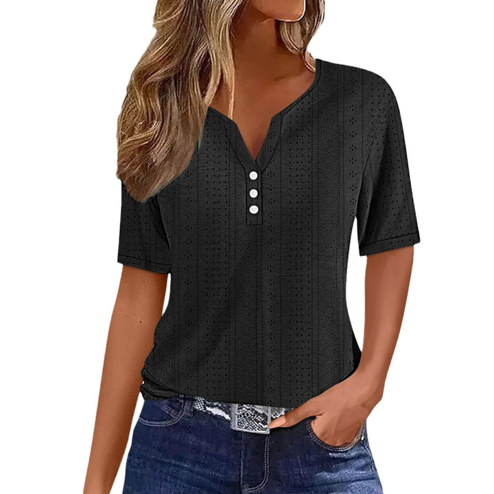 Damen Kurzarmshirt mit modischer Knopfleiste und Struktur Drune
