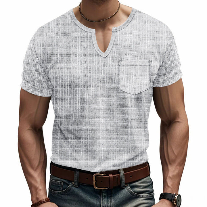 Herren Kurzarm V-Ausschnitt T-Shirt mit Brusttasche Drune