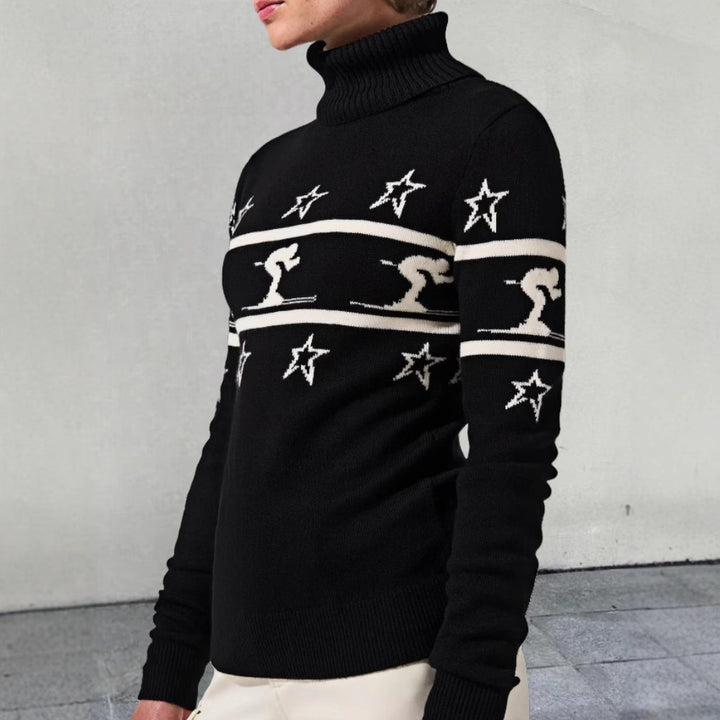 Damen Rollkragenpullover mit Skimotiv und Sternen Drune