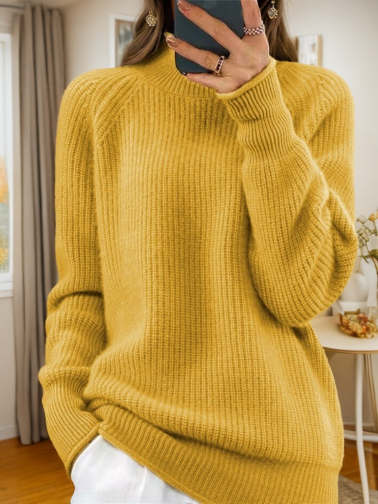 Damen nan kuscheliger Strickpullover mit Stehkragen und Rippstruktur Drune