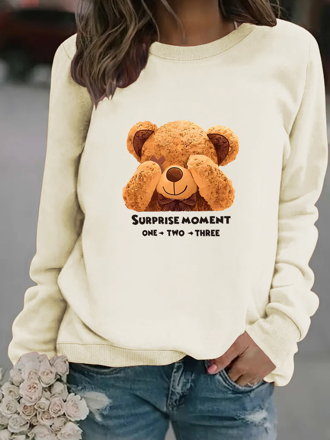 Damen Sweatshirt mit niedlichem Bärenmotiv und modernem Schriftzug Drune