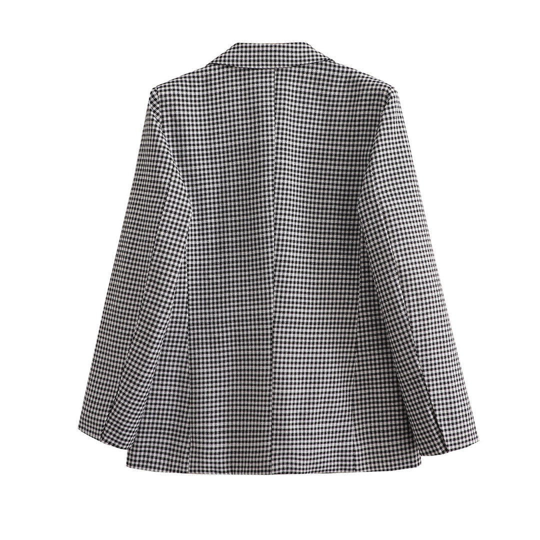 Damen Oversize Hahnentritt Blazer mit Ein-Knopf-Verschluss und Pattentaschen Drune