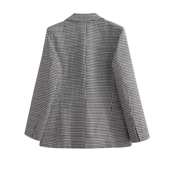 Damen Oversize Hahnentritt Blazer mit Ein-Knopf-Verschluss und Pattentaschen Drune