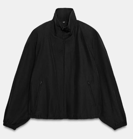 Damen Leichte Oversize-Windjacke im Bomberstil mit hohem Stehkragen und Kordelzug Drune