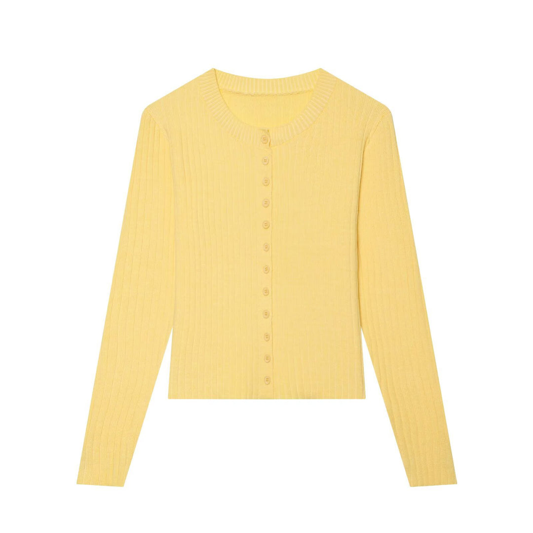 Damen Figurbetonte Feinstrick-Cardigan mit durchgehender Knopfleiste und Rundhalsausschnitt Drune
