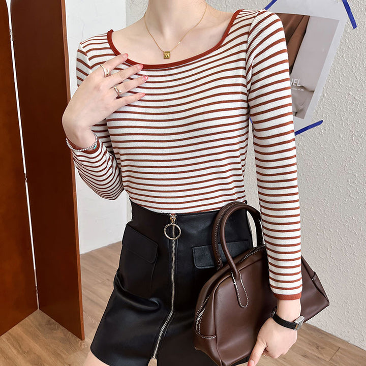 Damen Langarmshirt mit maritimem Streifenmuster und weitem Rundhalsausschnitt Drune