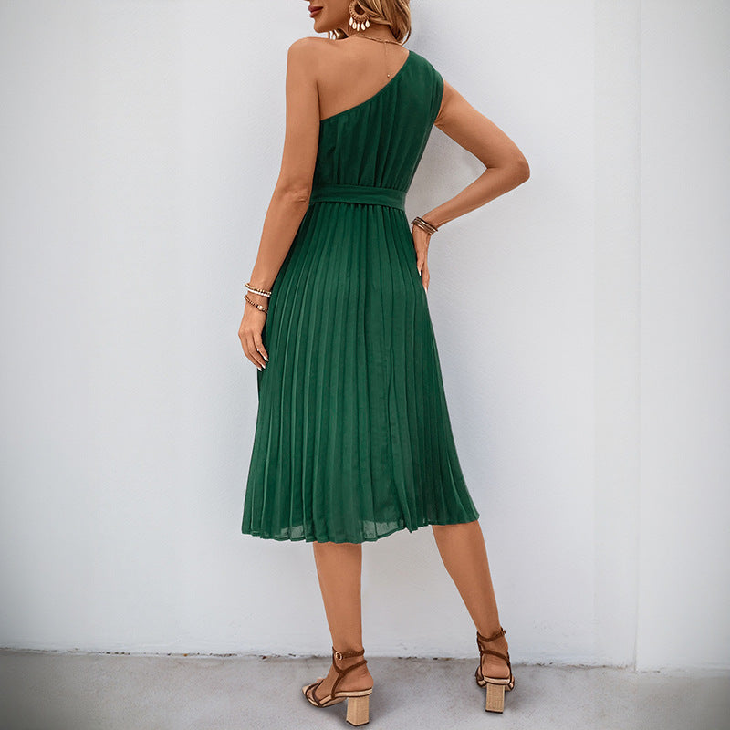 Damen Plissee Midi-Kleid mit tailliertem Gürtel und elegantem Schnitt Drune