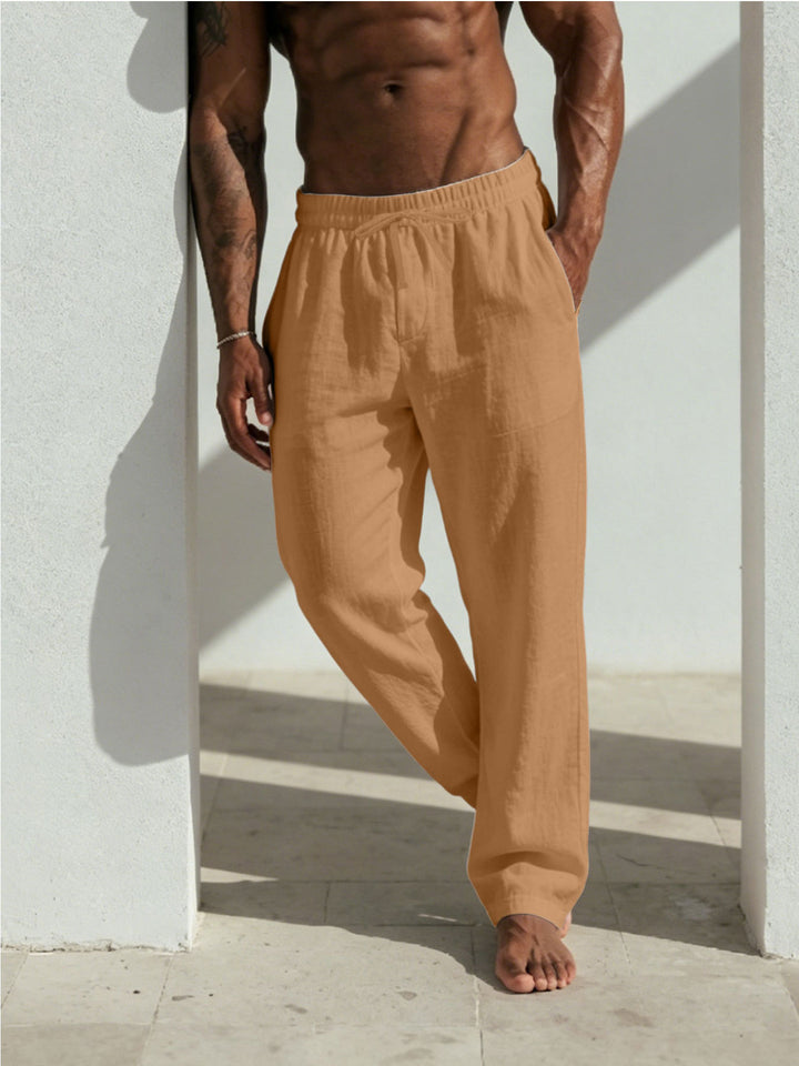 Herren Sommerliche Relaxhose aus Leinenmischung mit geradem Bein und Tunnelzug Drune