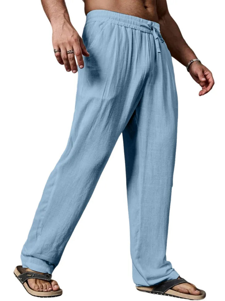 Herren entspannte Leinenmix-Yogahose mit Kordelzug, Elastikbund und geradem Bein Drune