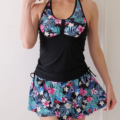 Damen Tankini mit floralem Oberteil und elegantem Rock Drune