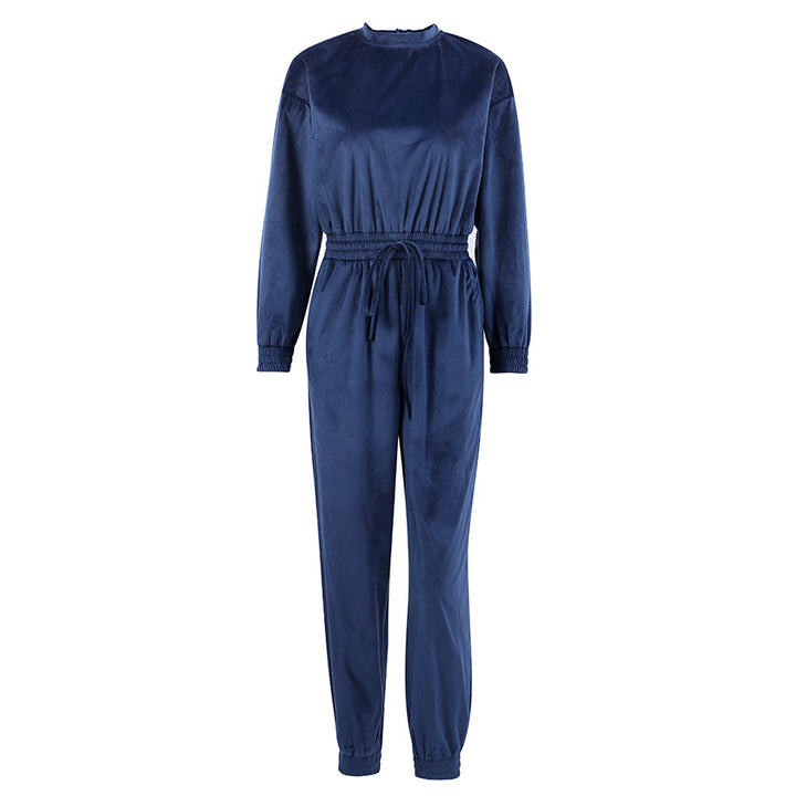Damen Velours Jogginganzug mit weitem Schnitt und elastischem Bund Drune