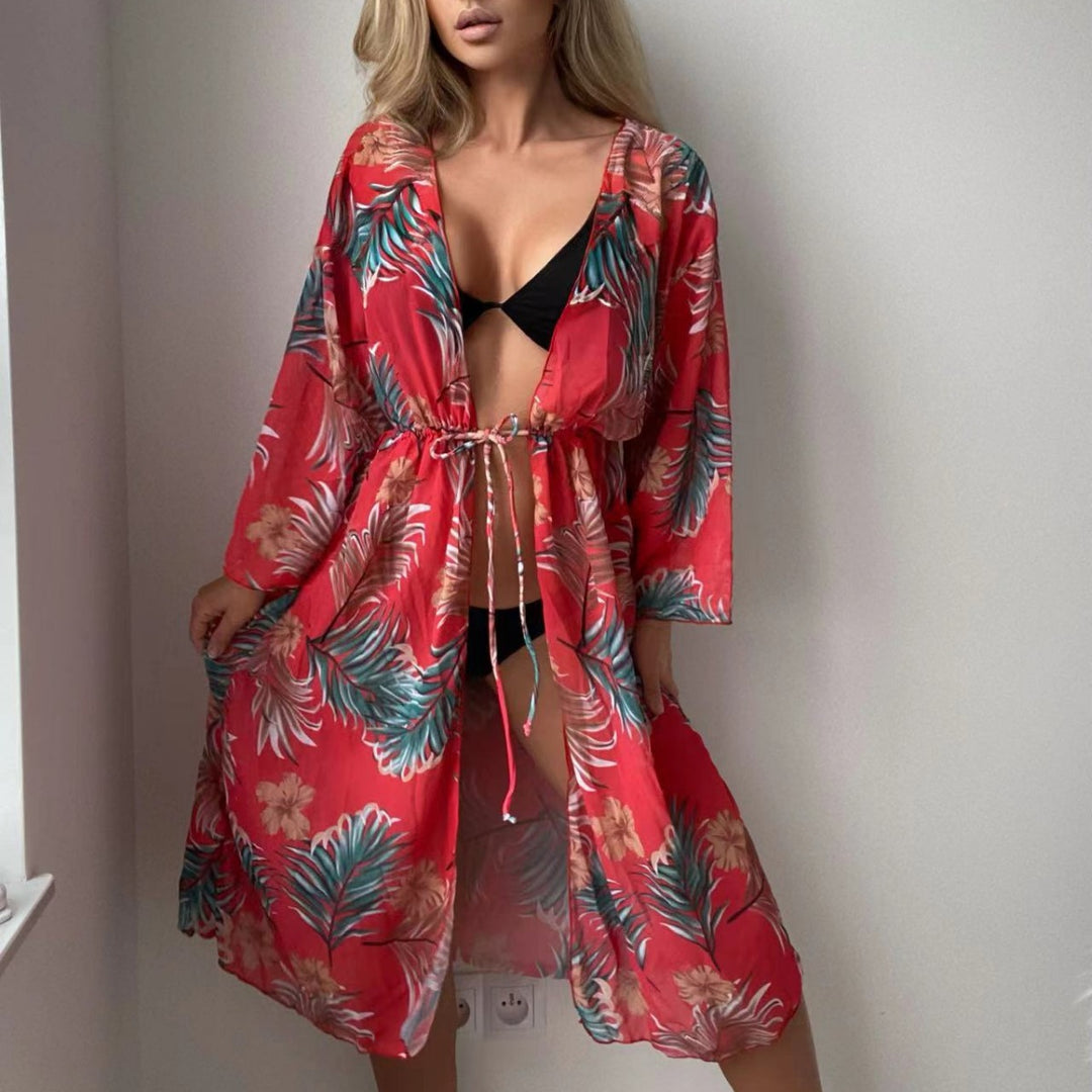 Damen luftiger Strandkimono mit floralen Motiven Drune