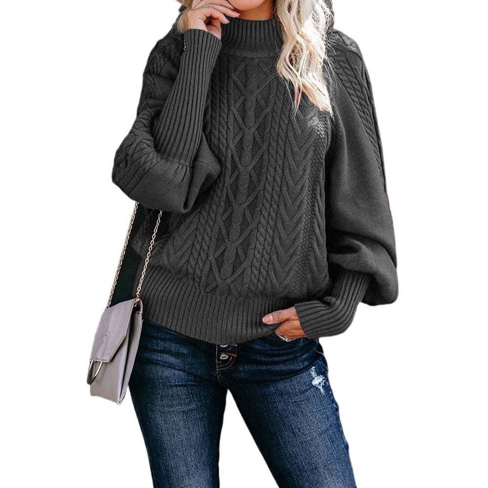 Damen Strickpullover mit hohem Kragen und strukturiertem Muster Drune