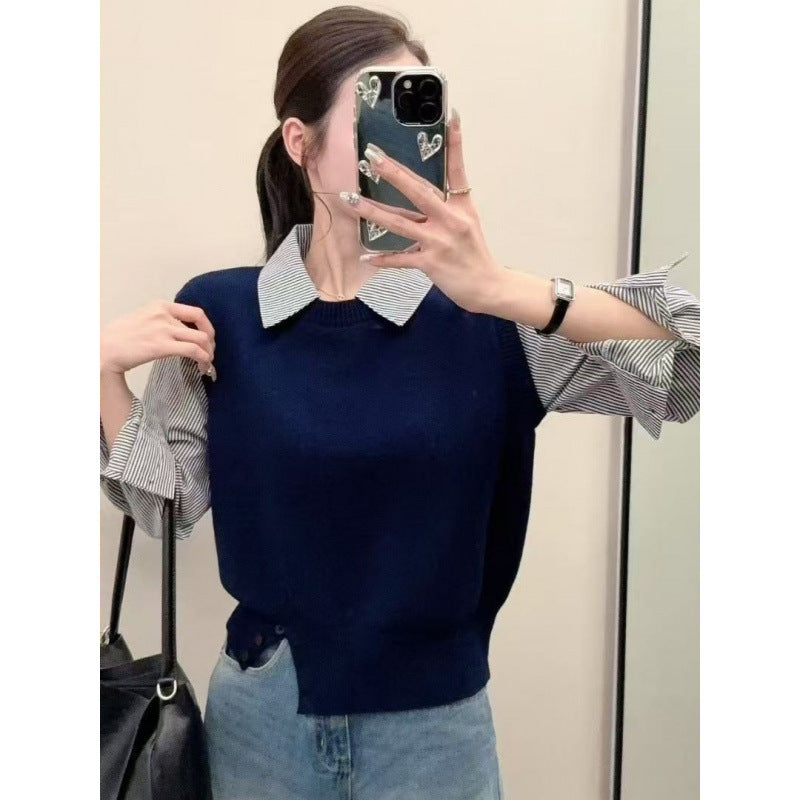 Damen lässiger Pullover mit eleganten Hemdärmel und strukturierter Optik Drune