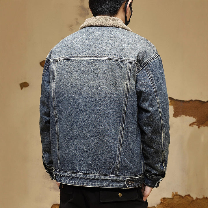 Herren Gemütliche Denimjacke mit Kunstfellkragen Drune