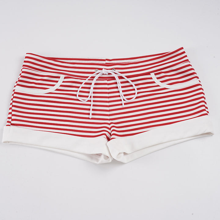 Damen gestreifte Sommer-Shorts mit elastischem Bund und praktische Taschen Drune
