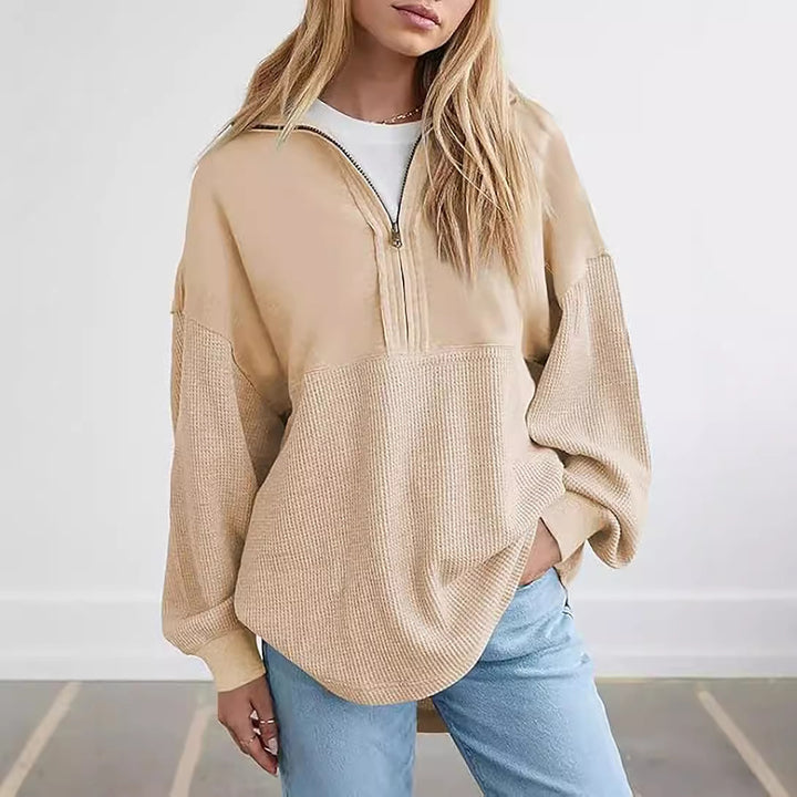 Damen lässiger Kapuzenpullover mit halblangem Reißverschluss und strukturiertem Material Drune