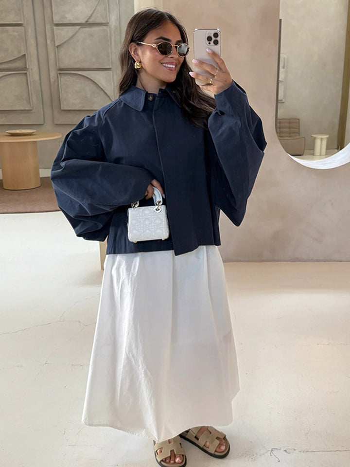 Damen Boxy Cropped Kurzjacke mit voluminösen Ballonärmeln Drune