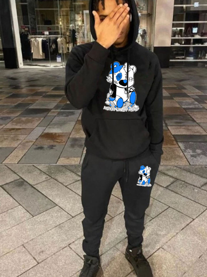 Damen Kapuzenpullover und Jogginghose Set mit kreativem Bärenmotiv Drune