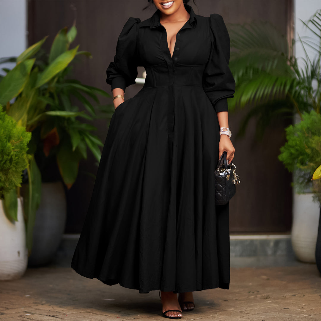 Damen Hemdkleid im eleganten Maxi-Format mit betontem Taillenbund Drune