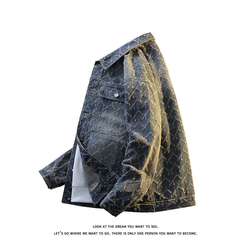 Herren Oversize-Jeansjacke mit gestepptem Allover‑Muster und Brusttaschen Drune
