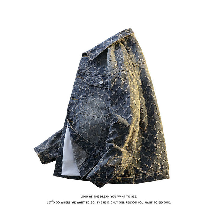 Herren Oversize-Jeansjacke mit gestepptem Allover‑Muster und Brusttaschen Drune