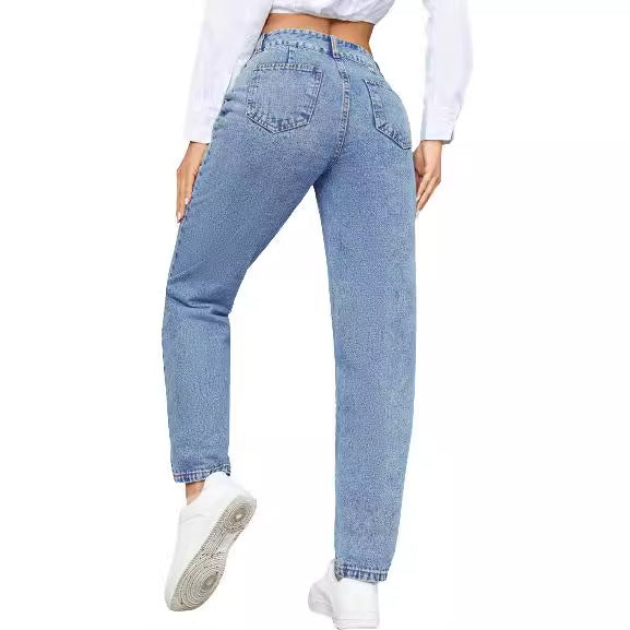 Damen High-Waist Boyfriend Jeans mit klassischem Schnitt und Knopfdetails Drune