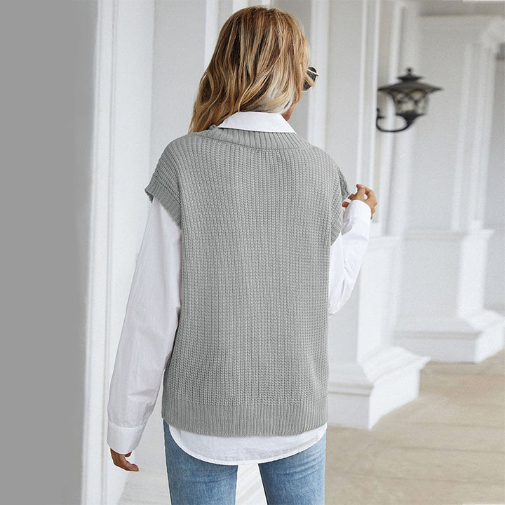Damen Grobgestrickte Oversize-Weste mit tiefem V‑Ausschnitt und Rippsaum Drune