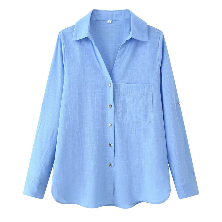 Damen Leichte Oversize-Leinenbluse mit Brusttasche und Hemdkragen Drune