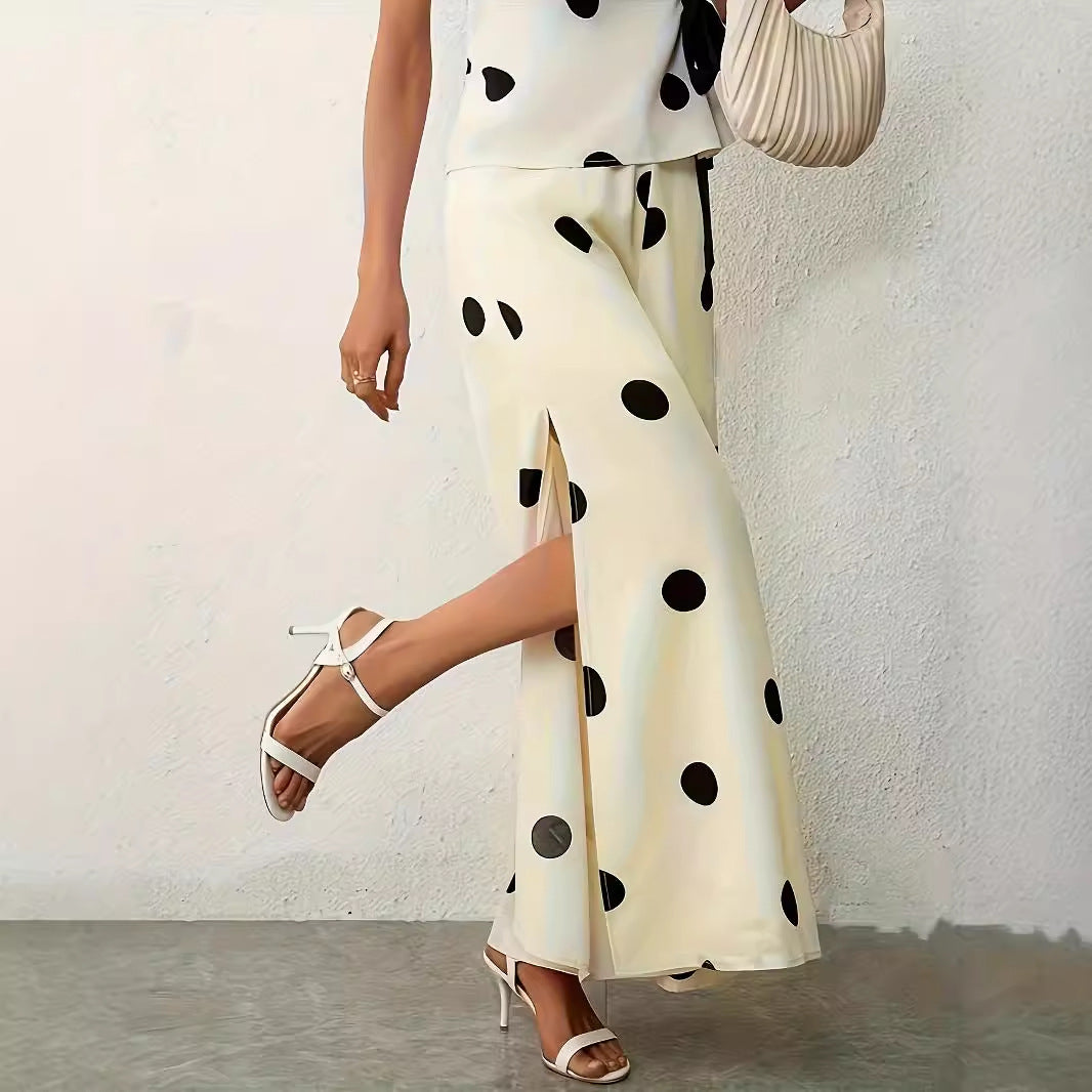 Damen Weite, luftige Polka-Dot Palazzohose mit eleganten Seitenschlitzen Drune